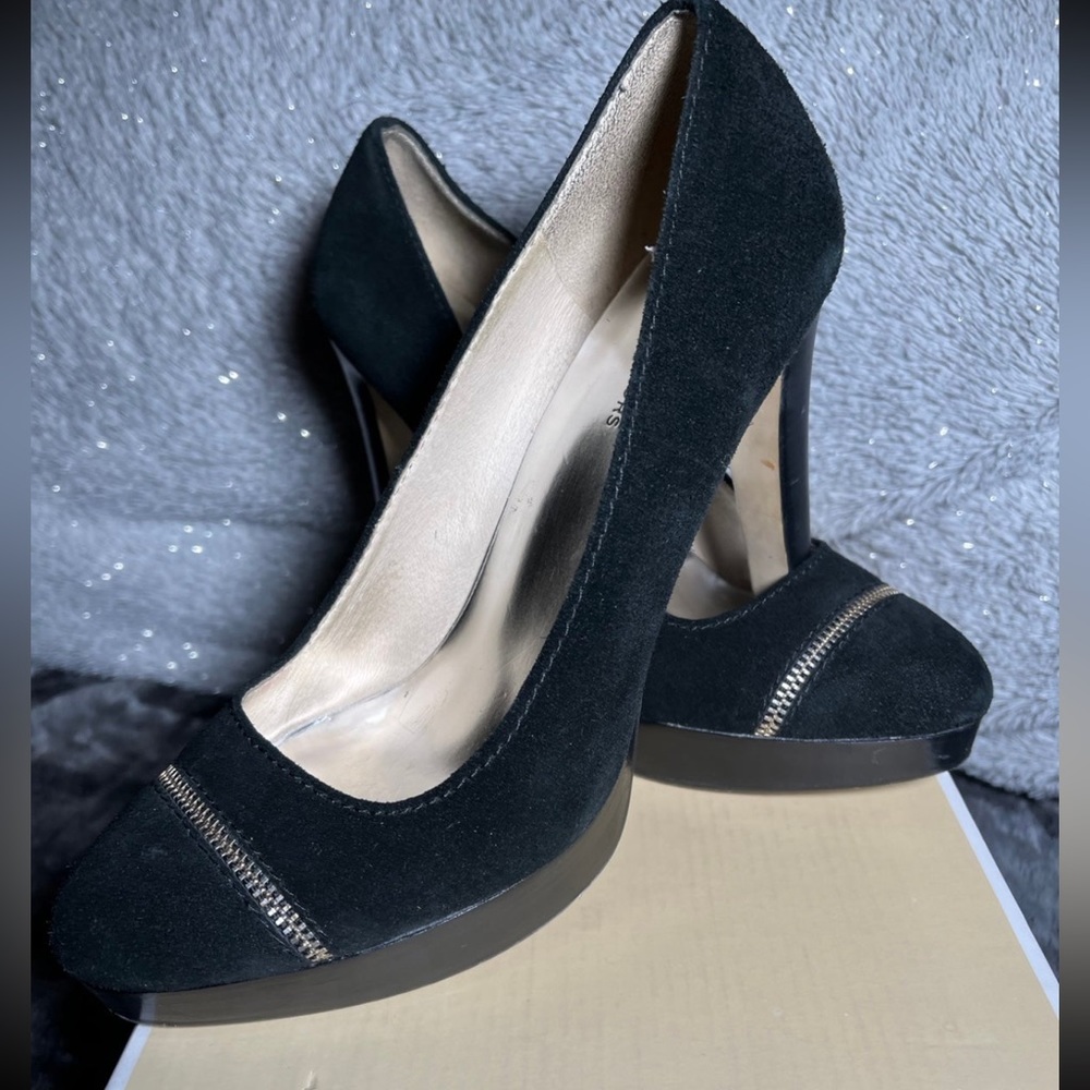 Black suede Michael Kors Hamilton Zip Pump